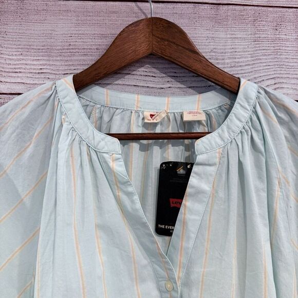 Levi’s Lainey Stripe Cotton Blouse Size Large Button Front Up Shirt Top Casual - Picture 10 of 10
